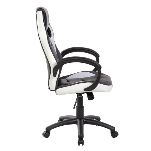 Poltrona gaming girevole con ruote e braccioli nero bianco Gerep Troy