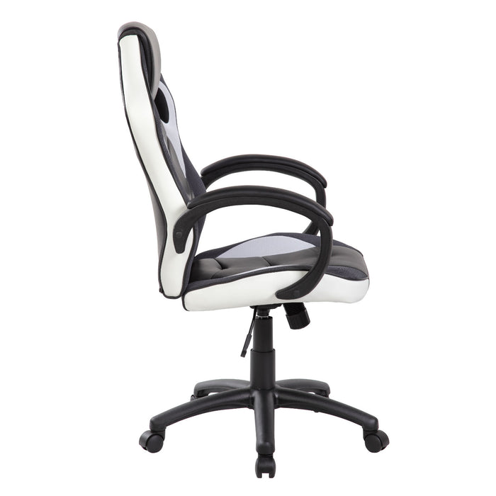 Poltrona gaming girevole con ruote e braccioli nero bianco Gerep Troy