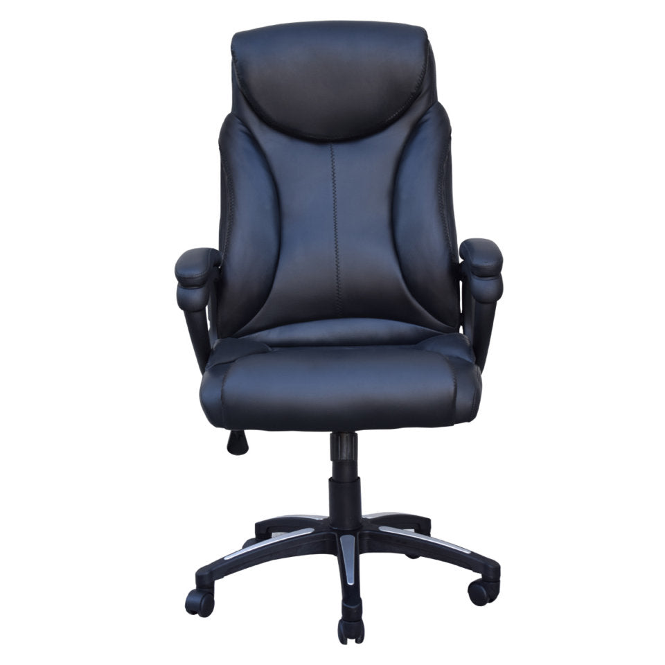 Poltrona ufficio casa girevole con ruote e braccioli in ecopelle nera Potres Adelle