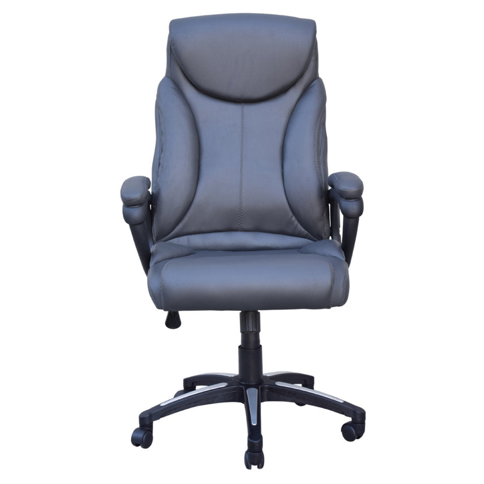 Poltrona ufficio casa girevole con ruote e braccioli in ecopelle grigio Potres Adelle