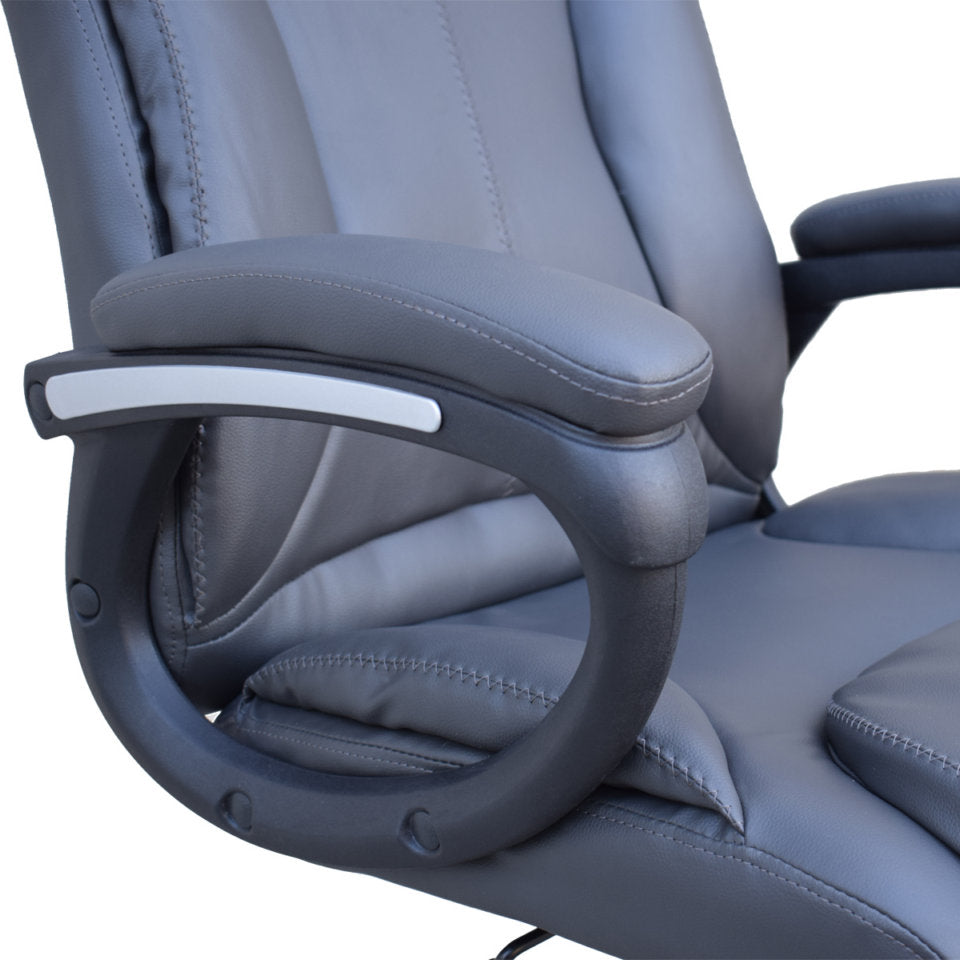 Poltrona ufficio casa girevole con ruote e braccioli in ecopelle grigio Potres Adelle