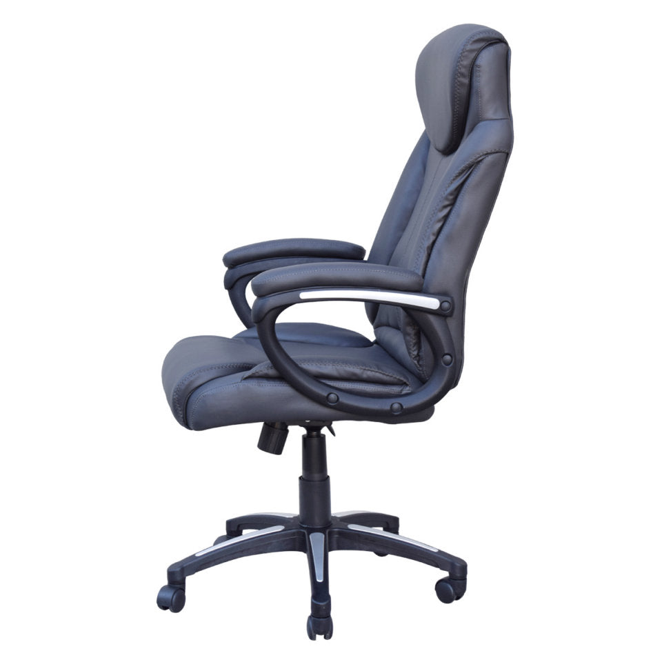 Poltrona ufficio casa girevole con ruote e braccioli in ecopelle grigio Potres Adelle