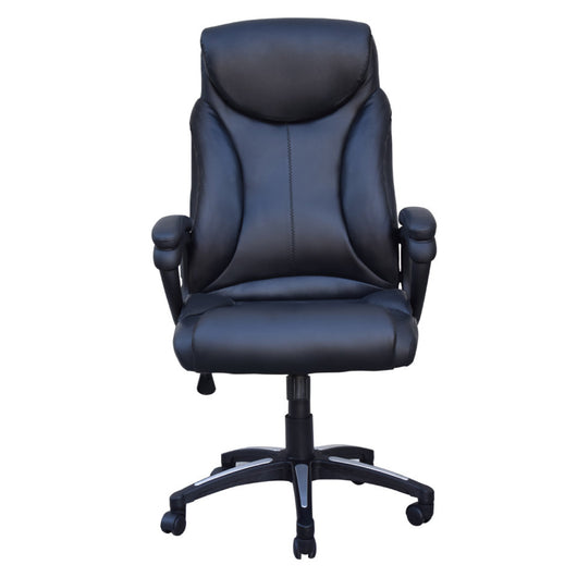 Poltrona ufficio casa girevole con ruote e braccioli in ecopelle nera Potres Adelle