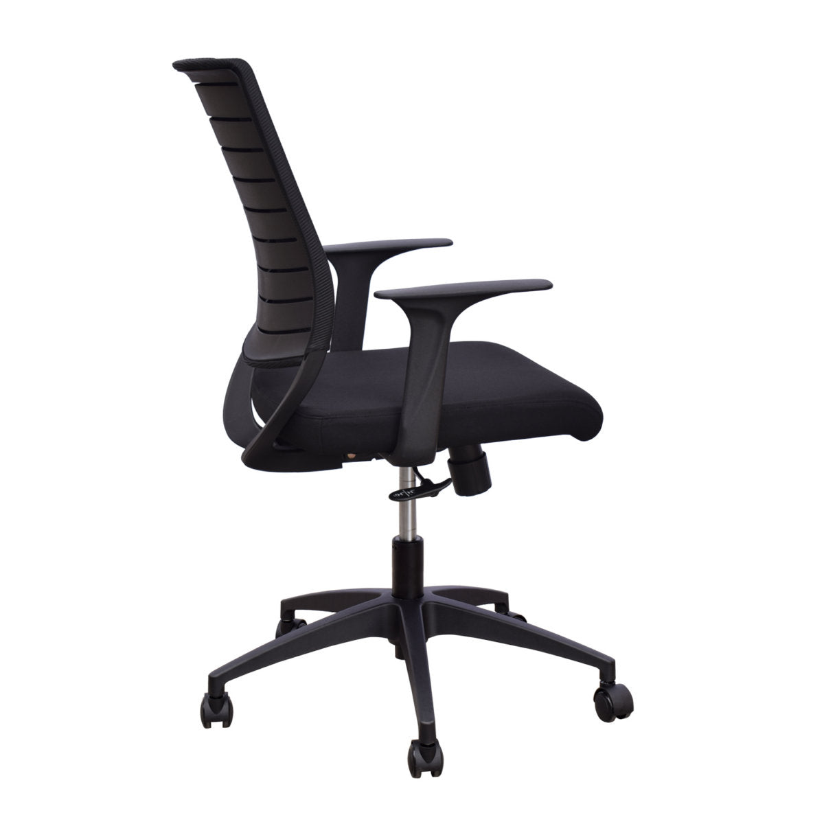 Poltrona ufficio casa girevole con ruote e braccioli in nylon nera Potres Ada