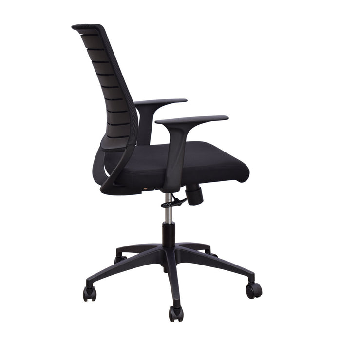 Poltrona ufficio casa girevole con ruote e braccioli in nylon nera Potres Ada