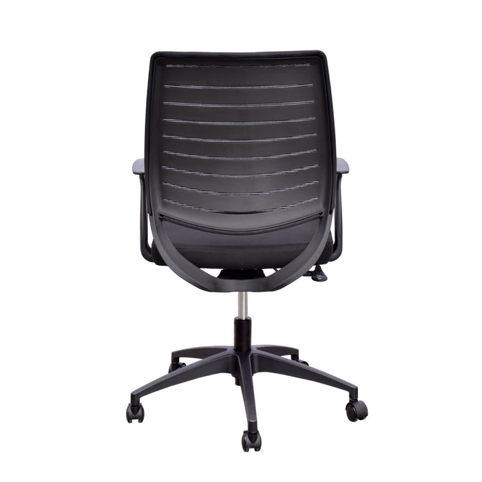 Poltrona ufficio casa girevole con ruote e braccioli in nylon nera Potres Ada
