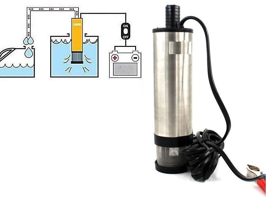 Pompa Travaso Elettrica sommersa aspira Carburante ACQUA OLIO 12V AUTO BARCA