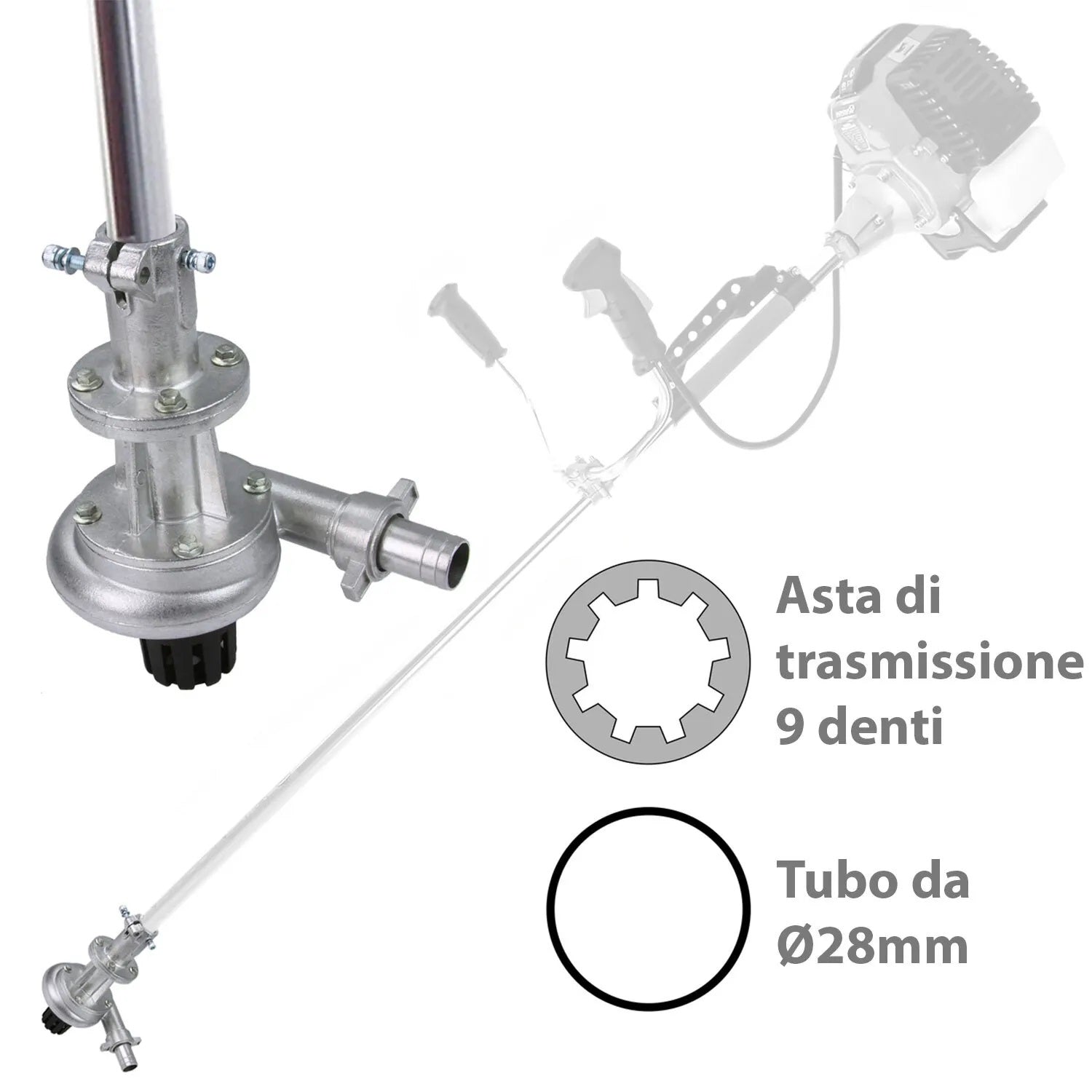 Pompa d'Acqua 1" per Decespugliatore a Scoppio Tubo Ø28mm 9 Denti Tosaerba