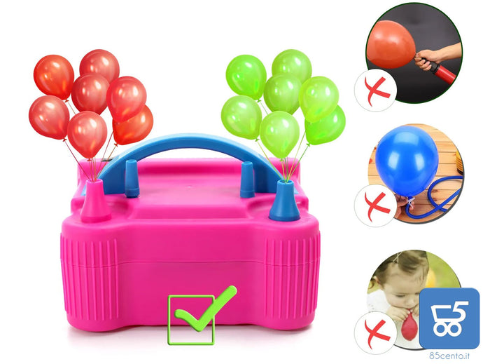 Pompa gonfiatore d'aria palloncini elettrica portatile 600 W doppio ugello spina italiana