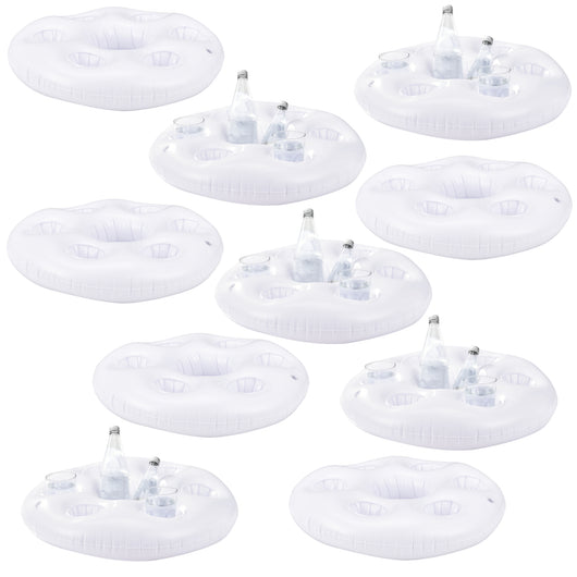 Set di 10 Portabevande Galleggiante per Piscina Supporto Gonfiabile per Drink Ø60 cm Bianco casa.pro