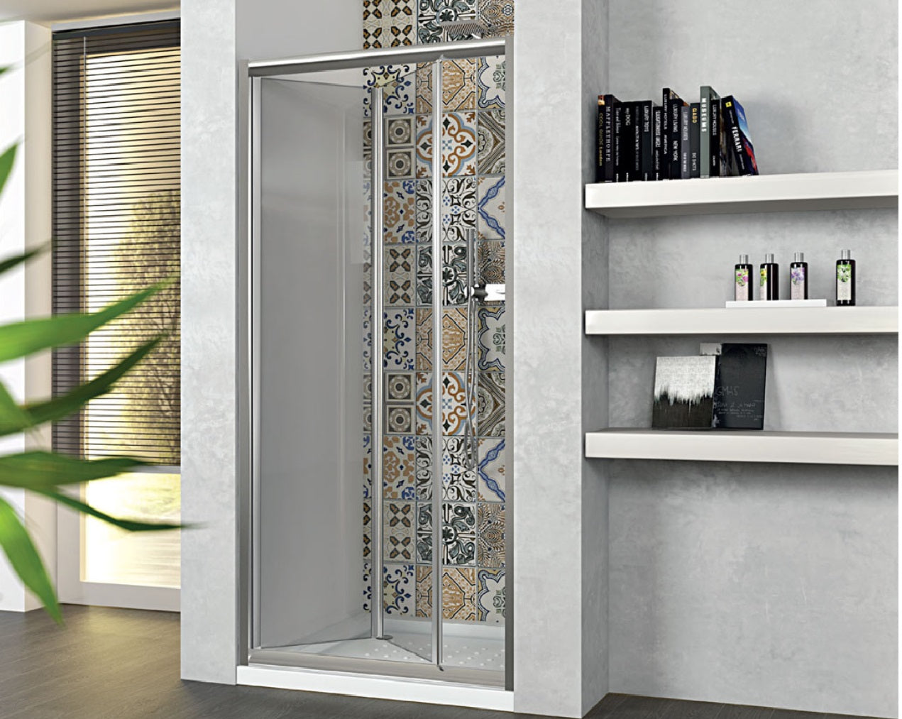 Porta Doccia Libro Due Ante Cristallo 5mm Trasparente h190cm Emma Trasparente 5mm,96/100 cm