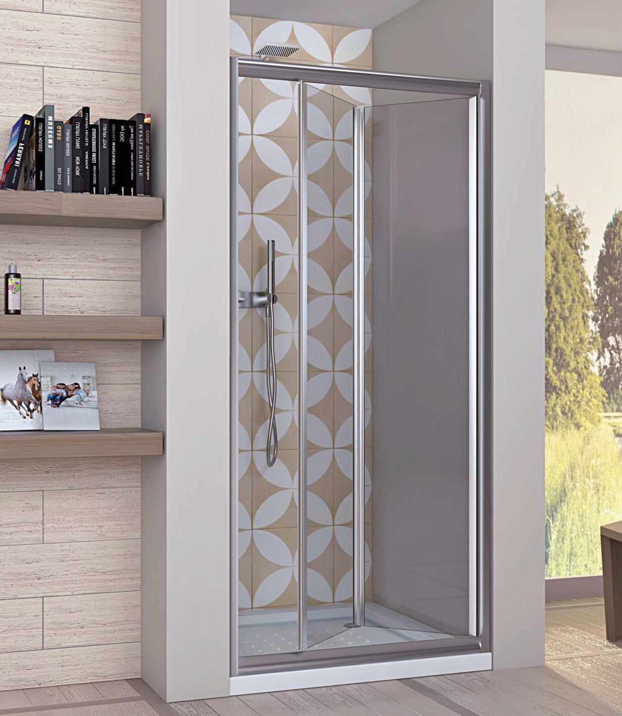 Porta Doccia Libro Due Ante Cristallo 5mm Trasparente h190cm Emma Trasparente 5mm,86/90 cm