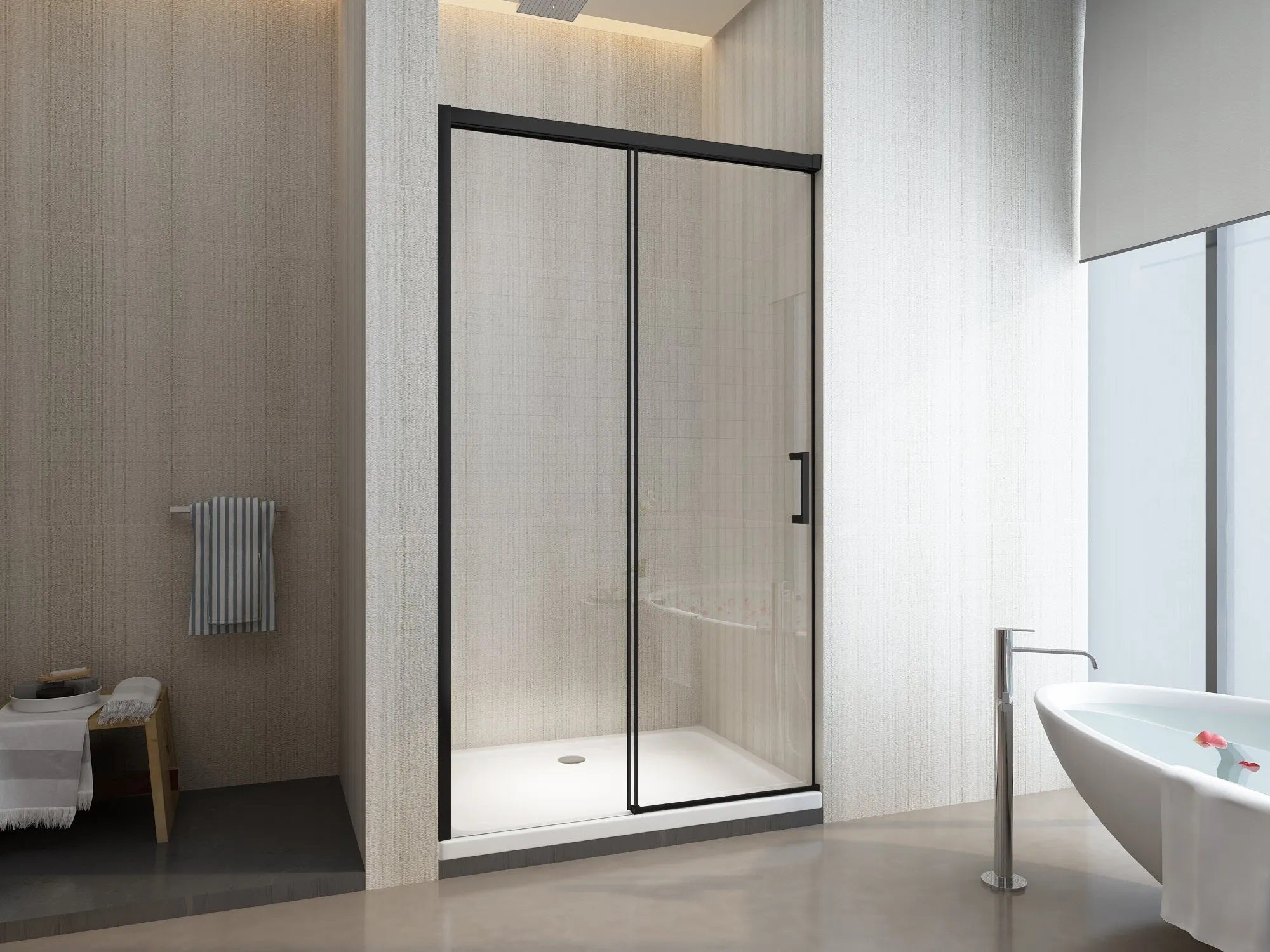 Porta Doccia Scorrevole Soft Close Cristallo 8mm Trasparente, Nero Opaco h200 Gelas Trasparente 8mm,Nero Opaco,120 cm,200 cm