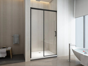 Porta Doccia Scorrevole Soft Close Cristallo 8mm Trasparente, Nero Opaco h200 Gelas Trasparente 8mm,Nero Opaco,140 cm,200 cm