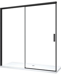 Porta Doccia Scorrevole Soft Close Cristallo 8mm Trasparente, Nero Opaco h200 Gelas Trasparente 8mm,Nero Opaco,120 cm,200 cm