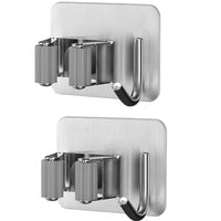 Porta Scopa Parete 2 Pezzi Con Gancio Autoadesivo In Acciaio Appendino 2pz 72602