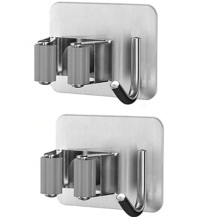 Porta Scopa Parete 2 Pezzi Con Gancio Autoadesivo In Acciaio Appendino 2pz 72602