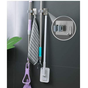 Porta Scopa Parete 2 Pezzi Con Gancio Autoadesivo In Acciaio Appendino 2pz 72602