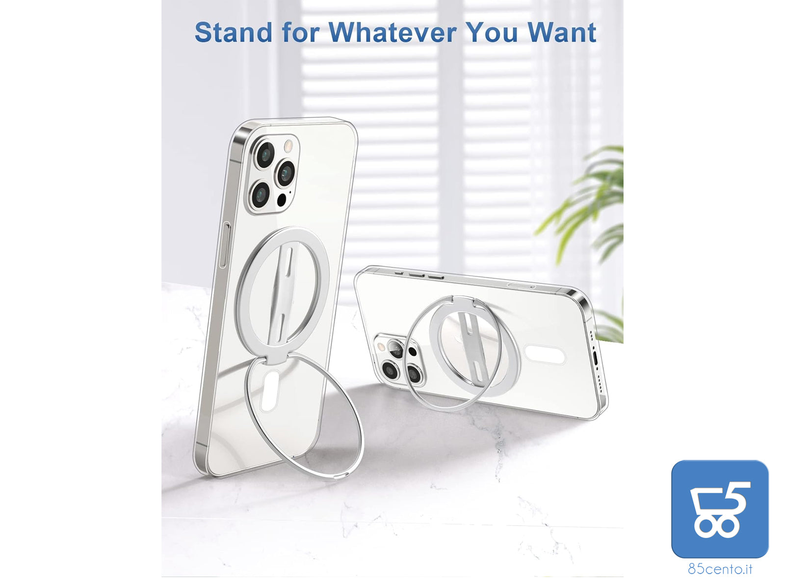 Porta Telefono e Supporto ad Anello in Silicone Compatibile con Magsafe con per iPhone 13, 12 Pro/Pro Max/Mini MG201 Argento