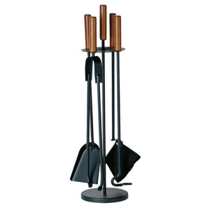 Porta attrezzi camino acciaio nero 4 accessori h.65 d. 20 cm. Made in Italy