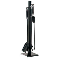 Porta attrezzi camino acciaio nero cromo 4 accessori h.71 base 18 x 20 cm.  Made in Italy