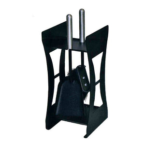 Porta attrezzi camino acciaio nero manico alluminio 2 accessori h. 40 cm. l. 17 x 18 cm.  Made in Italy