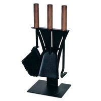 Porta attrezzi camino acciaio nero manico legno 3 accessori h. 43  l. 18 x 15 cm.  Made in Italy
