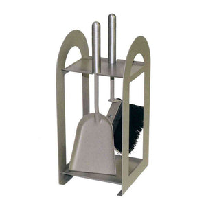 Porta attrezzi camino acciaio tortora sabbia manico alluminio 2 accessori h. 40  l. 17 x 18 cm. Made in Italy