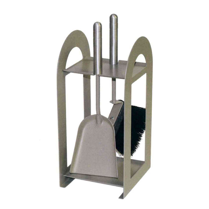 Porta attrezzi camino acciaio tortora sabbia manico alluminio 2 accessori h. 40  l. 17 x 18 cm. Made in Italy
