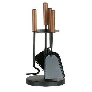 Porta attrezzi camino mini acciaio nero manivo legno 3 accessori h.42 d. 18 cm.  Made in Italy