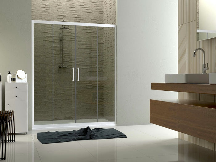 Porta box doccia scorrevole apertura centrale pvc bianco, cristallo 6mm h.190cm Forglas Trasparente 6mm,130/120 cm