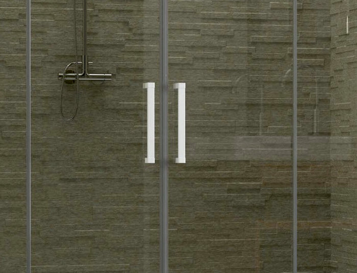 Porta box doccia scorrevole apertura centrale pvc bianco, cristallo 6mm h.190cm Forglas Trasparente 6mm,170/160 cm