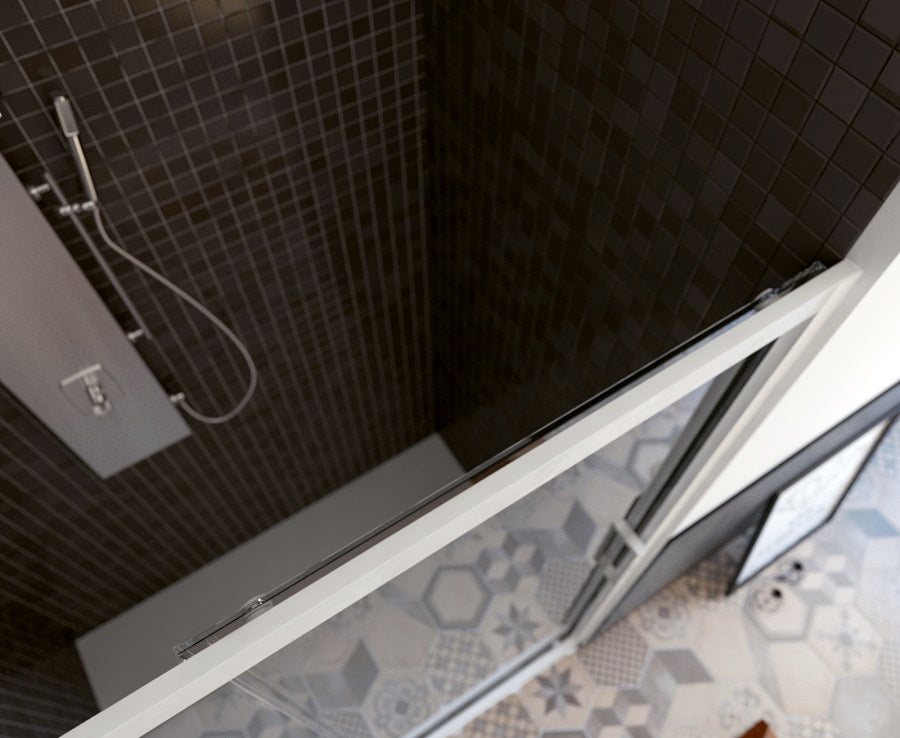 Porta box doccia scorrevole apertura centrale pvc bianco, cristallo 6mm h.190cm Forglas Trasparente 6mm,130/120 cm