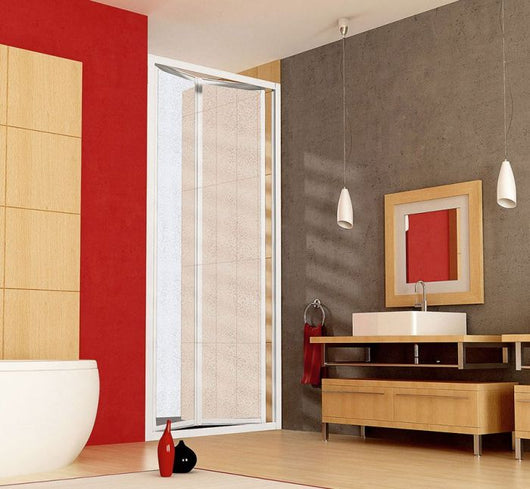 Porta doccia a libro, due ante, alluminio bianco, acrilico opaco h185cm Reboa Bianco,Acrilico a bolle effetto bagnato opaco,80/85 cm