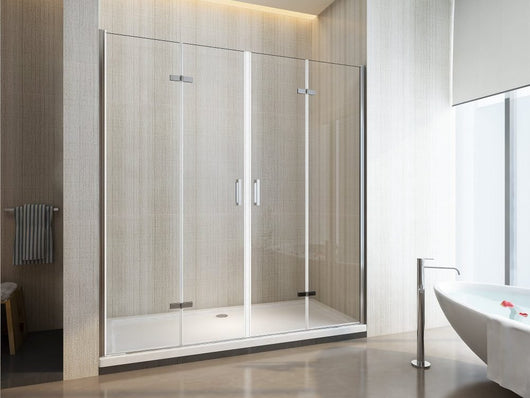 Porta doccia a libro quattro ante, apertura centrale, cristallo 6mm trasparente, h190 Sicena Rasac Trasparente 6mm,170 cm