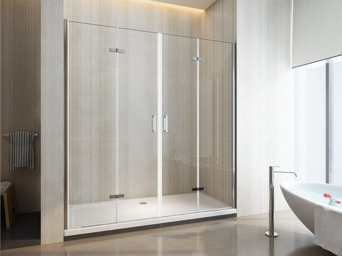 Porta doccia a libro quattro ante, apertura centrale, cristallo 6mm trasparente, h190 Sicena Rasac Trasparente 6mm,170 cm