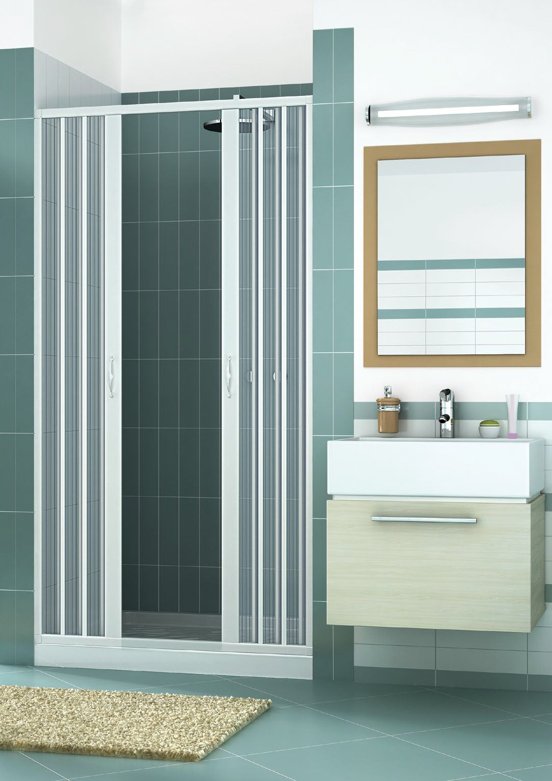 Porta doccia apertura centrale a soffietto in pvc h.185cm Doliso Legrese Bianco,100 cm