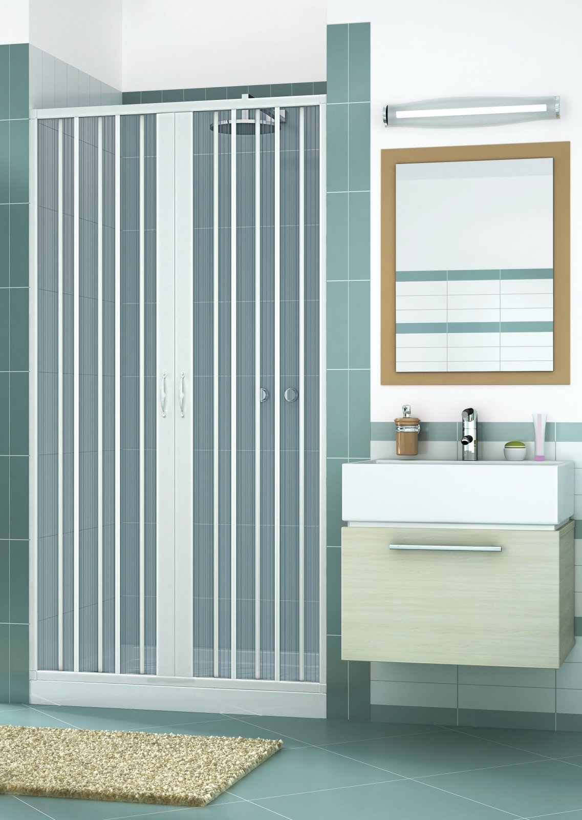 Porta doccia apertura centrale a soffietto in pvc h.185cm Doliso Legrese Bianco,150 cm