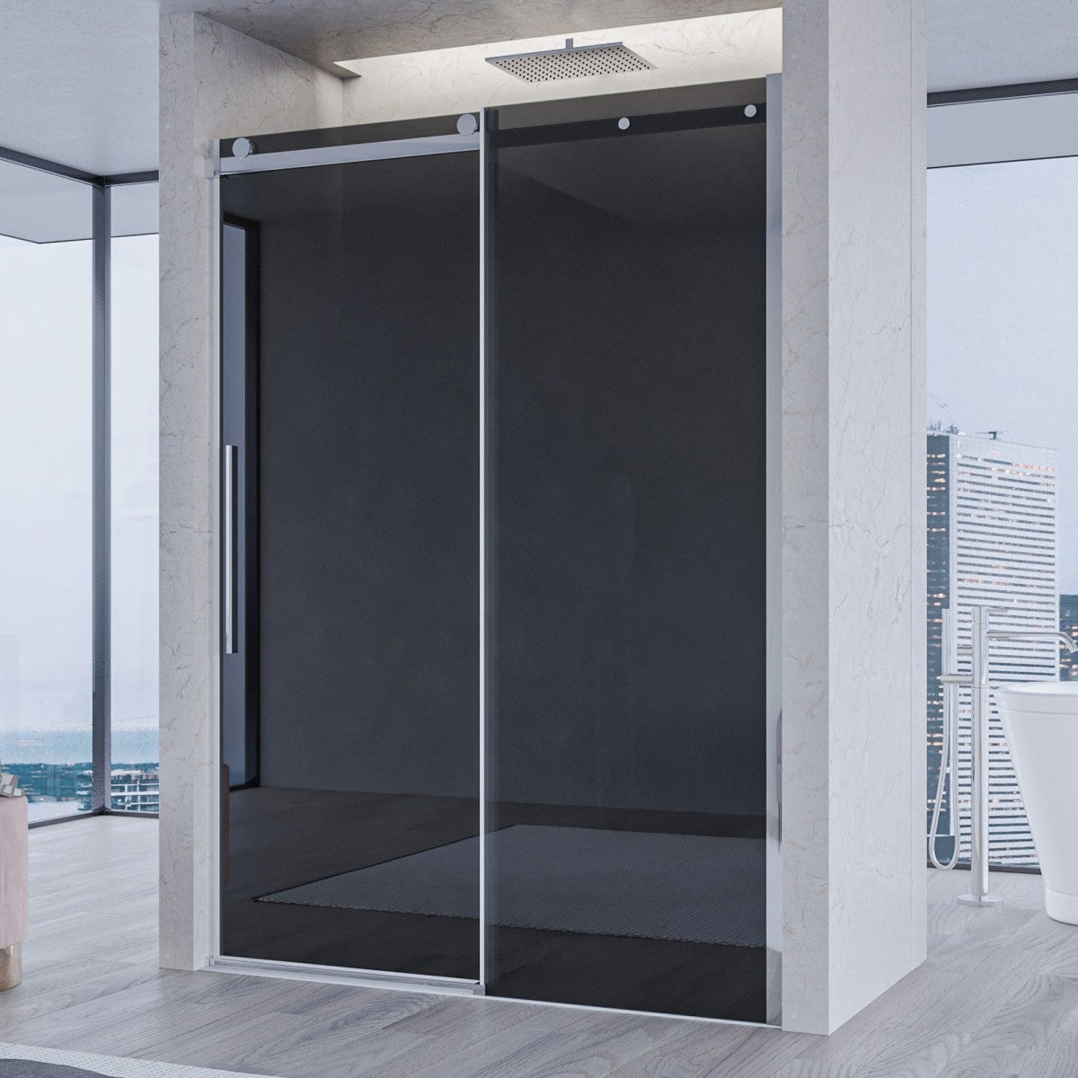 Porta doccia scorrevole fumè anticalcare 195h 8mm euclide, misura 120