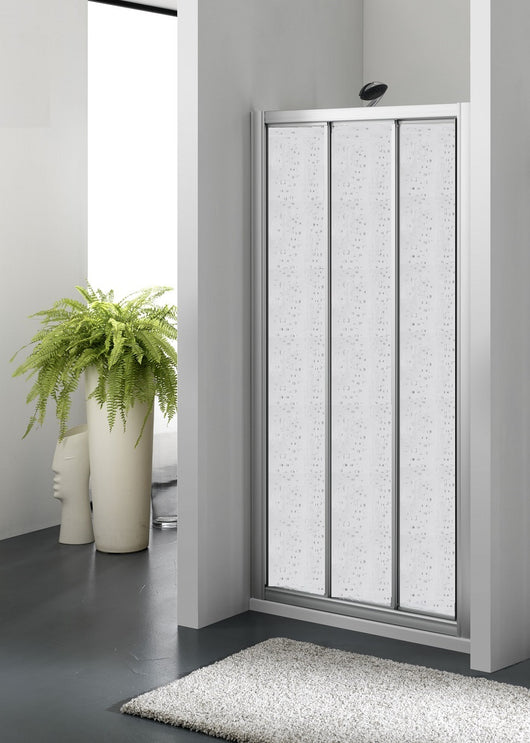 Porta doccia tre ante scorrevoli bilaterale acrilico argento satinato h185cm Merbo Tinez Argento satinato,94/100 cm