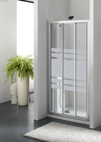 Porta doccia tre ante scorrevoli bilaterale, cristallo serigrafato 3mm, h185cm Merbo Tinez Serigrafato 3mm,Bianco,94/100 cm