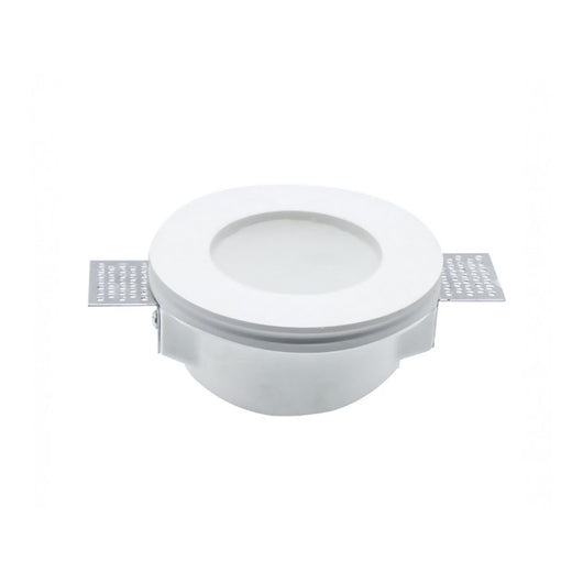 Portafaretto Da Incasso A Scomparsa Corpo Rotondo In Gesso Vetro Satinata Portalampada GU10 Incluso SKU-3692