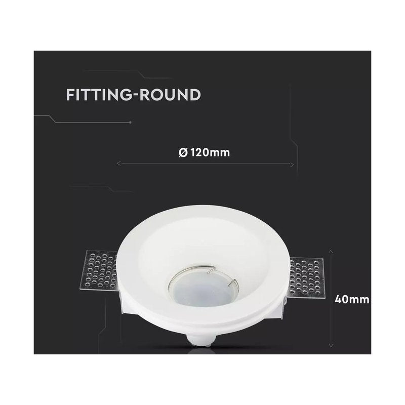 Portafaretto Lampada Led GU10 Da Incasso A Scomparsa Corpo Rotondo Diametro 120mm In Gesso Bianco Verniciabile SKU-3640