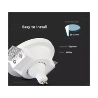Portafaretto Lampada Led GU10 Da Incasso A Scomparsa Corpo Rotondo Diametro 120mm In Gesso Bianco Verniciabile SKU-3640