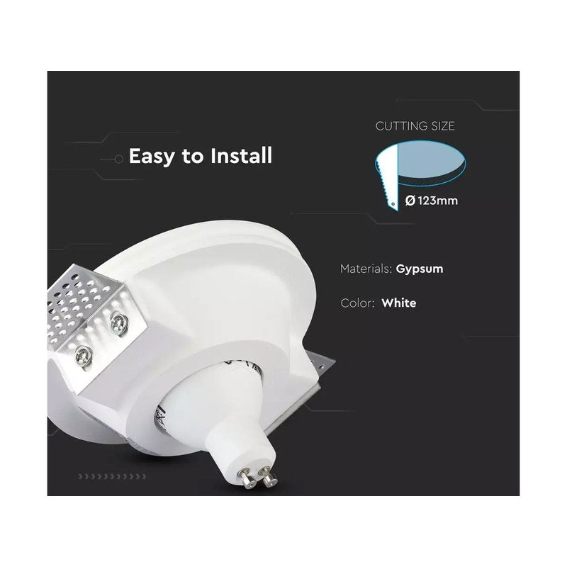 Portafaretto Lampada Led GU10 Da Incasso A Scomparsa Corpo Rotondo Diametro 120mm In Gesso Bianco Verniciabile SKU-3640