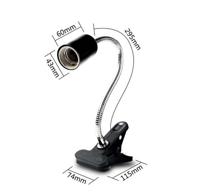 Portalampada con Pinza Braccio Flessibile in Ceramica Per Tartarughe Rettili E27