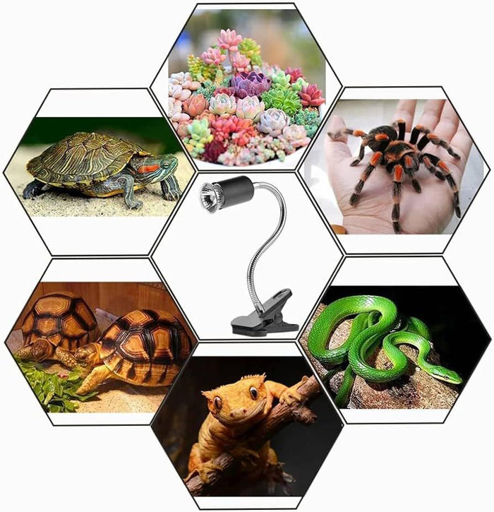 Portalampada con Pinza Braccio Flessibile in Ceramica Per Tartarughe Rettili E27