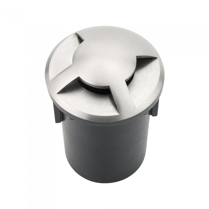 Portalampada da Interramento Calpestabile Rotondo MR16 (Max 20W) Colore Nero e Acciaio con 3 Fasci di Luce IP65