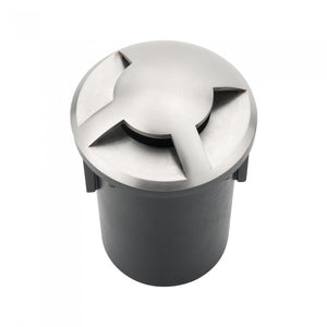 Portalampada da Interramento Calpestabile Rotondo MR16 (Max 20W) Colore Nero e Acciaio con 3 Fasci di Luce IP65