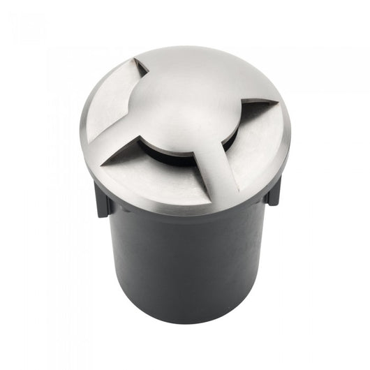 Portalampada da Interramento Calpestabile Rotondo MR16 (Max 20W) Colore Nero e Acciaio con 3 Fasci di Luce IP65